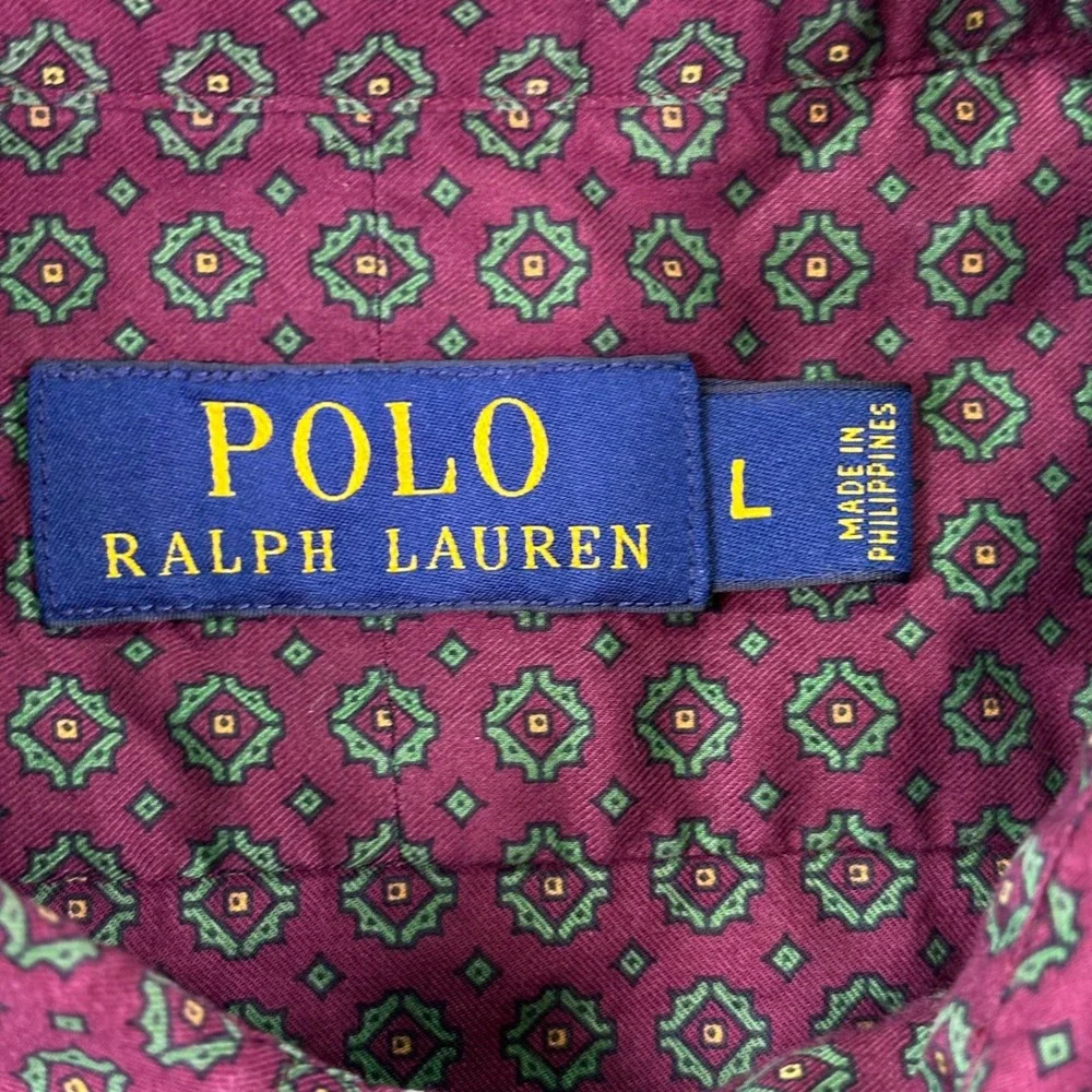 Polo Ralph Lauren‎ Mens Button Down Shirt L Burgundy Medallion Print Cotton